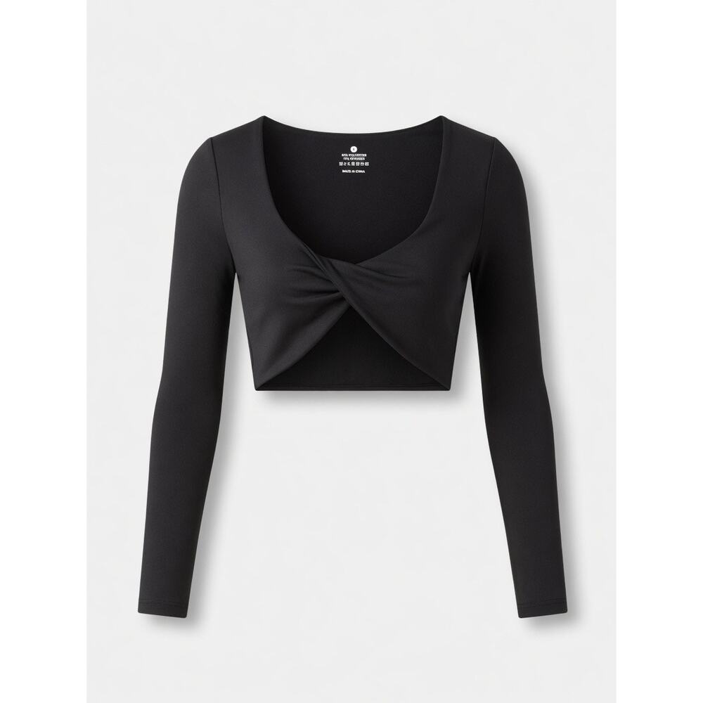 Athletic Long Sleeve Cropped Top With Front Twist Detail | Women’s Size Large